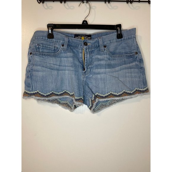 Lucky Brand Pants - Lucky Brand Riley Short  Woman's 10/30   Aztec Pattern Hem Denim